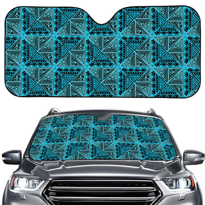 Turquoise African Ethnic Pattern Print Car Windshield Sun Shade