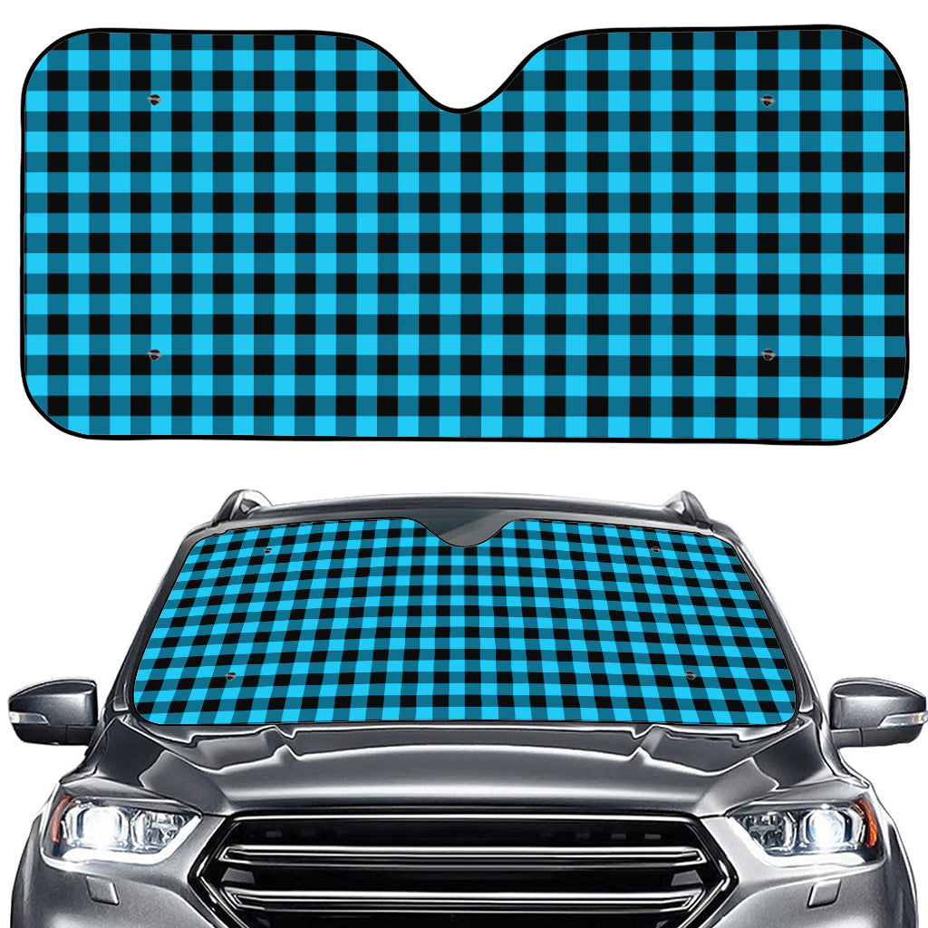 Turquoise And Black Check Pattern Print Car Windshield Sun Shade