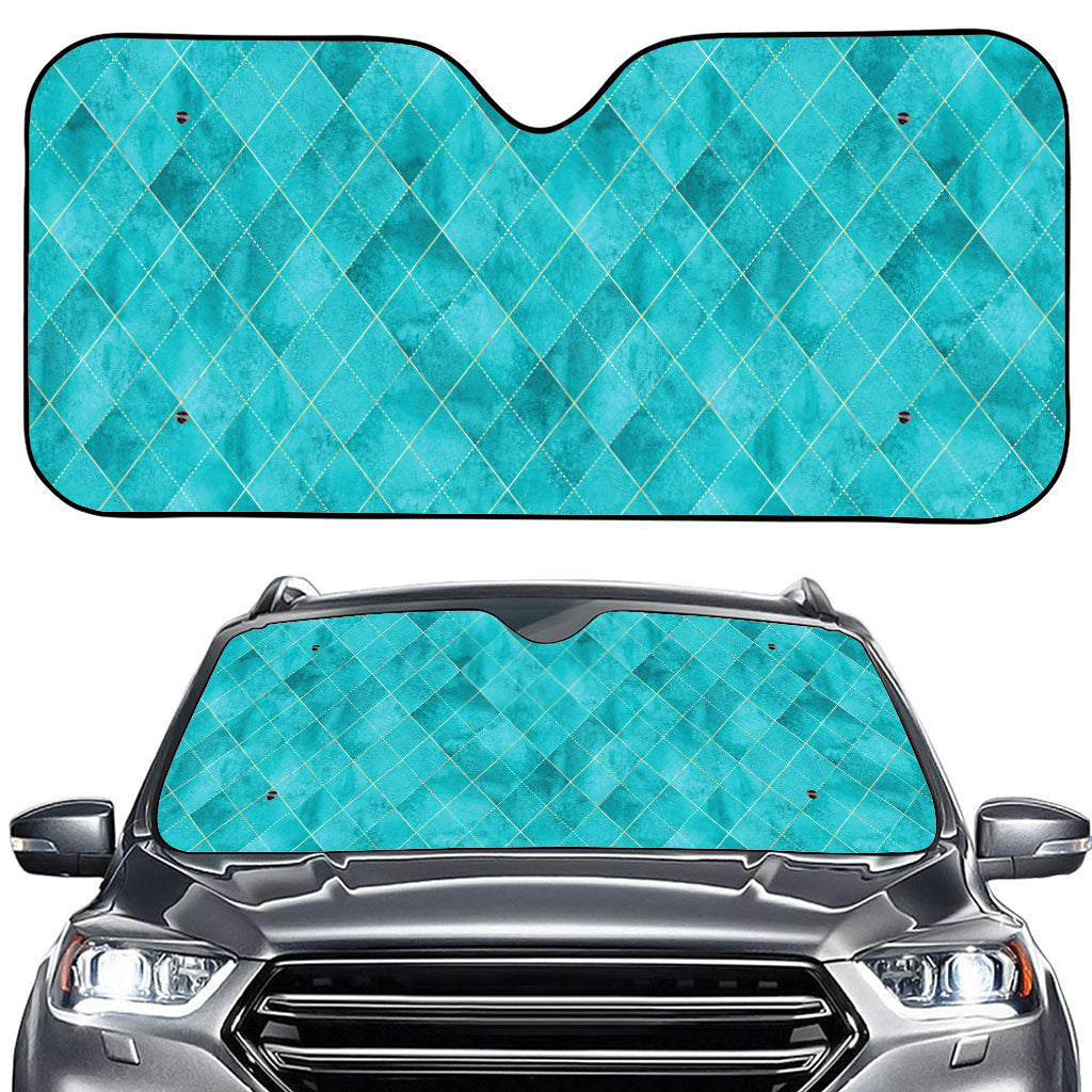 Turquoise Argyle Pattern Print Car Windshield Sun Shade
