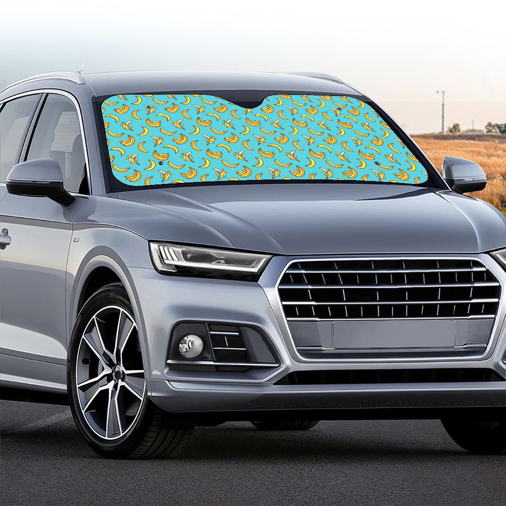 Turquoise Banana Pattern Print Car Windshield Sun Shade
