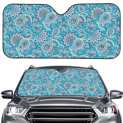 Turquoise Floral Bohemian Pattern Print Car Windshield Sun Shade