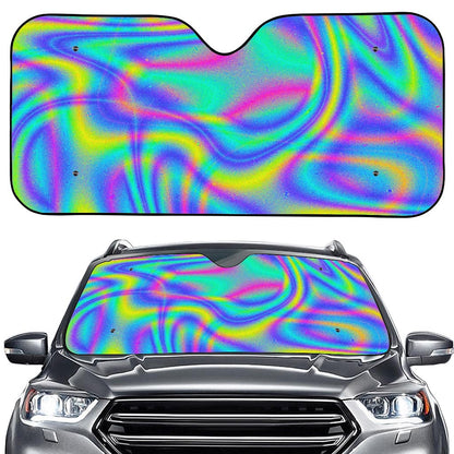 Turquoise Holographic Trippy Print Car Windshield Sun Shade