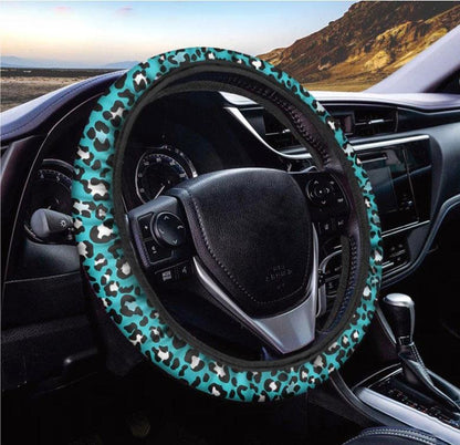 Turquoise Leopard Print Car Steering Wheel Cover