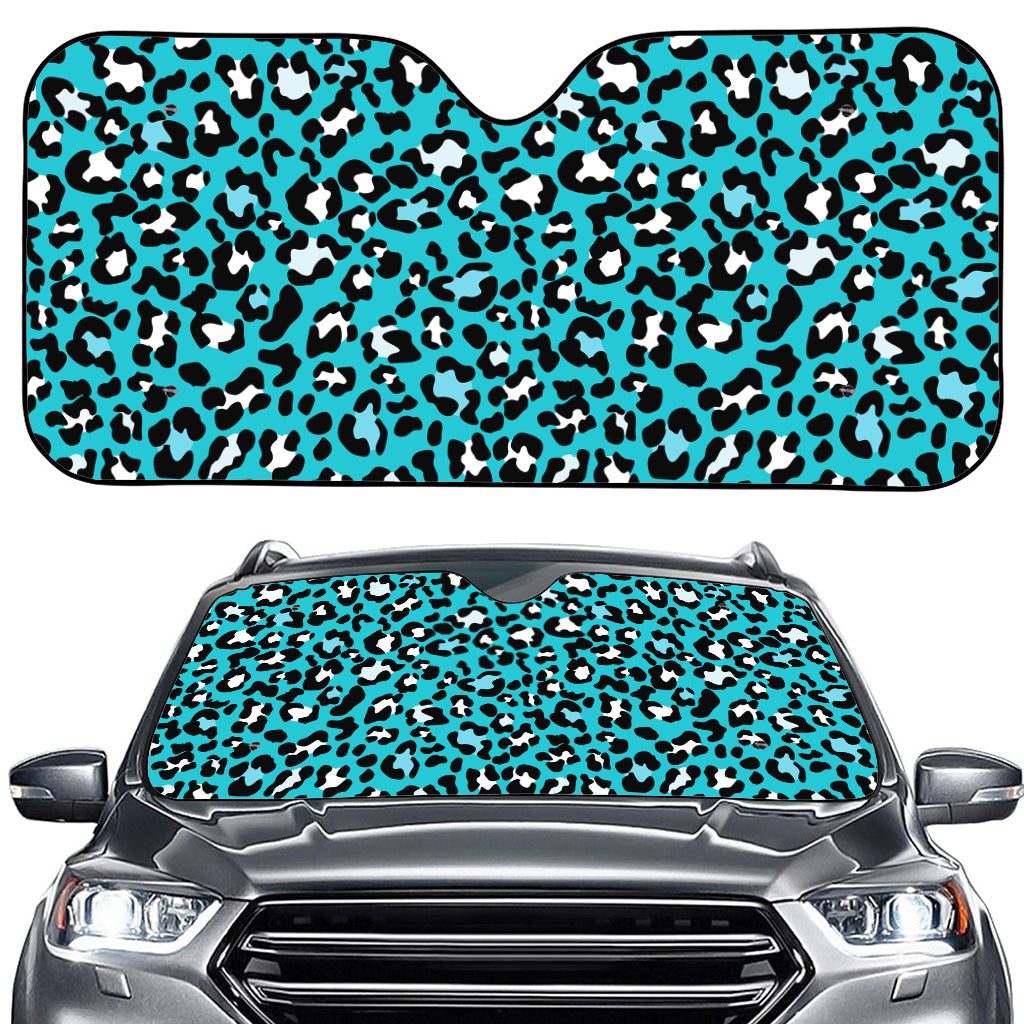 Turquoise Leopard Print Car Windshield Sun Shade
