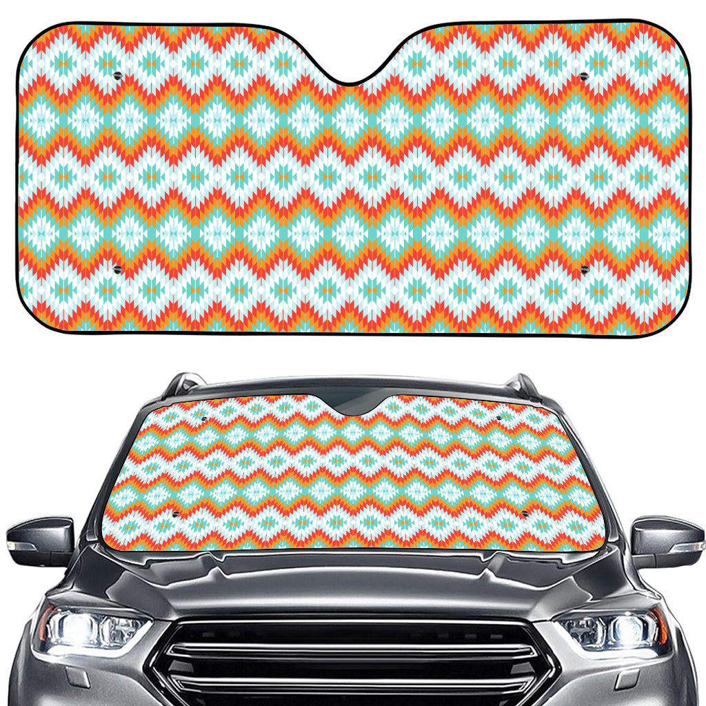 Turquoise Native American Pattern Print Car Windshield Sun Shade