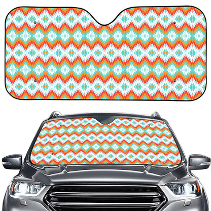 Turquoise Native American Pattern Print Car Windshield Sun Shade