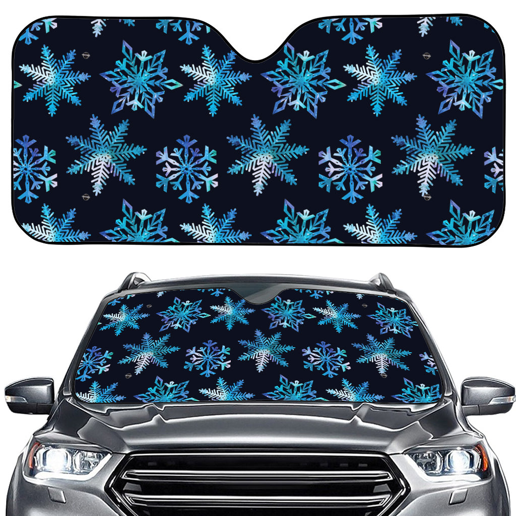 Turquoise Snowflake Pattern Print Car Windshield Sun Shade