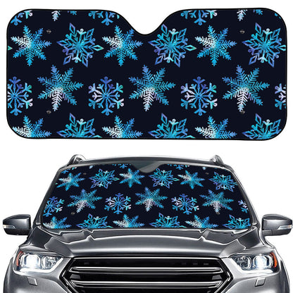 Turquoise Snowflake Pattern Print Car Windshield Sun Shade