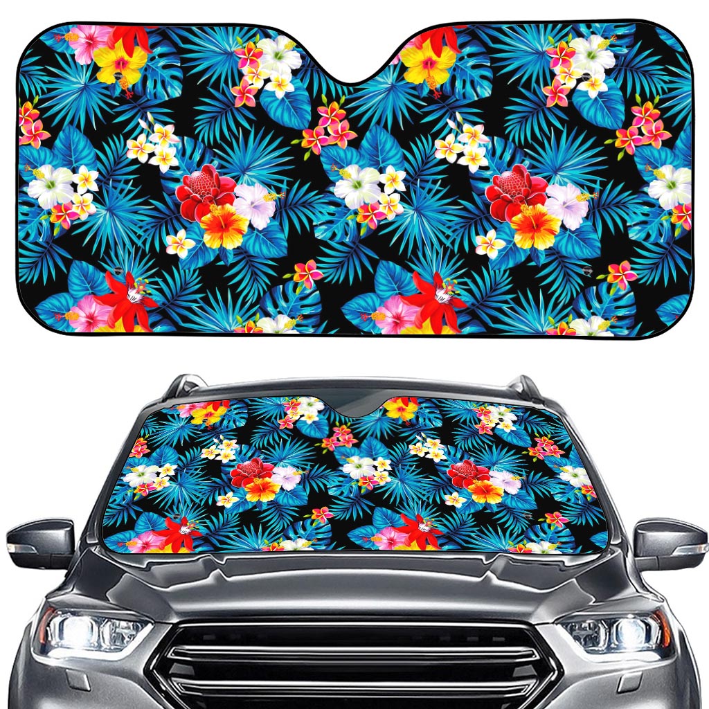 Turquoise Tropical Hawaii Pattern Print Car Windshield Sun Shade