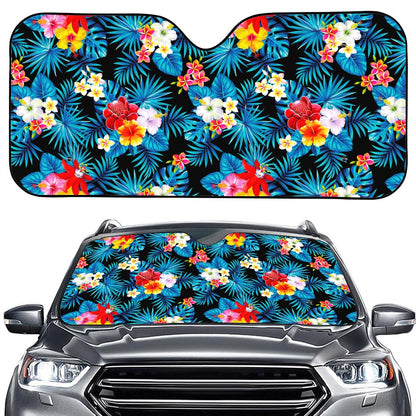 Turquoise Tropical Hawaii Pattern Print Car Windshield Sun Shade