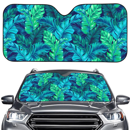 Turquoise Tropical Leaf Pattern Print Car Windshield Sun Shade
