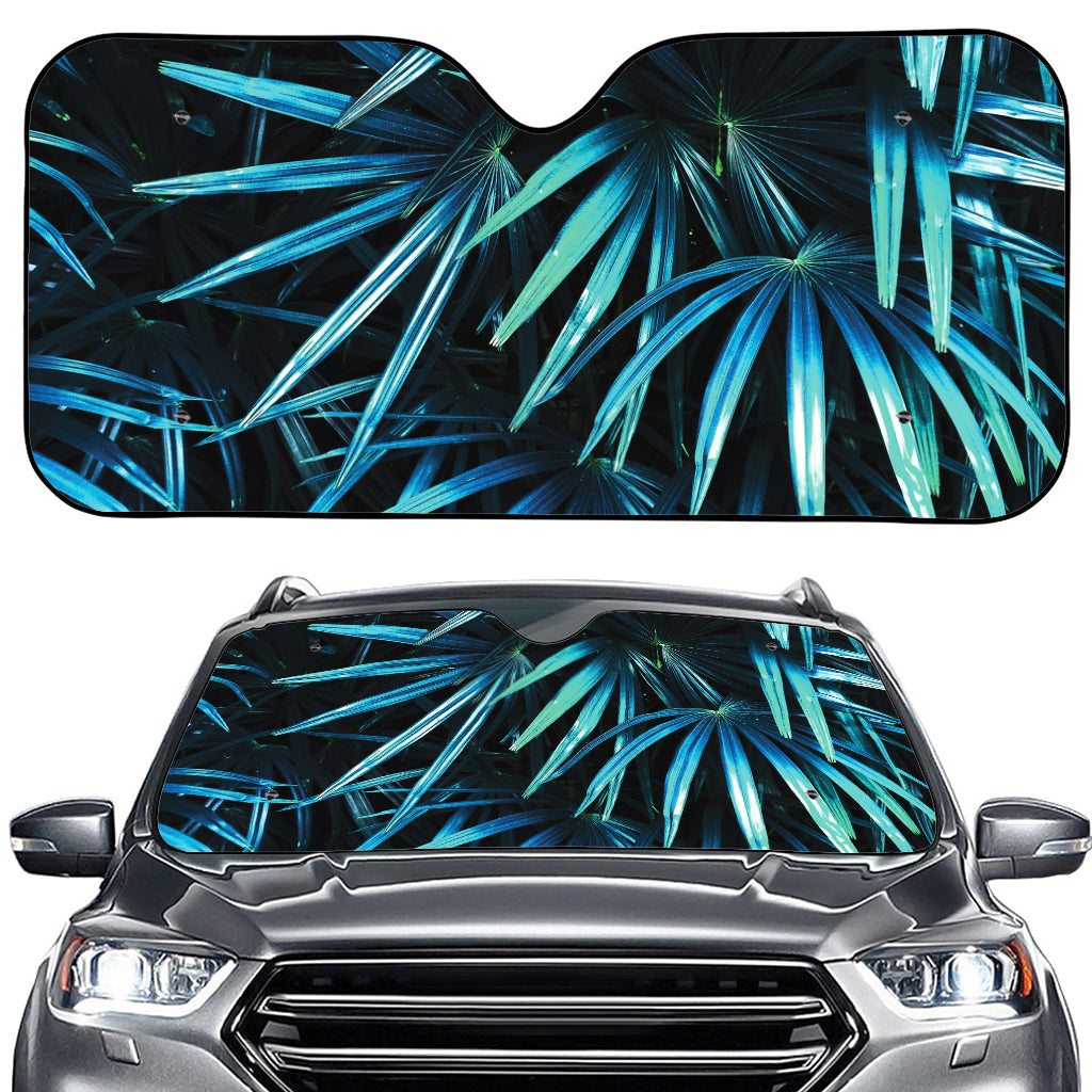 Turquoise Tropical Leaves Print Car Windshield Sun Shade