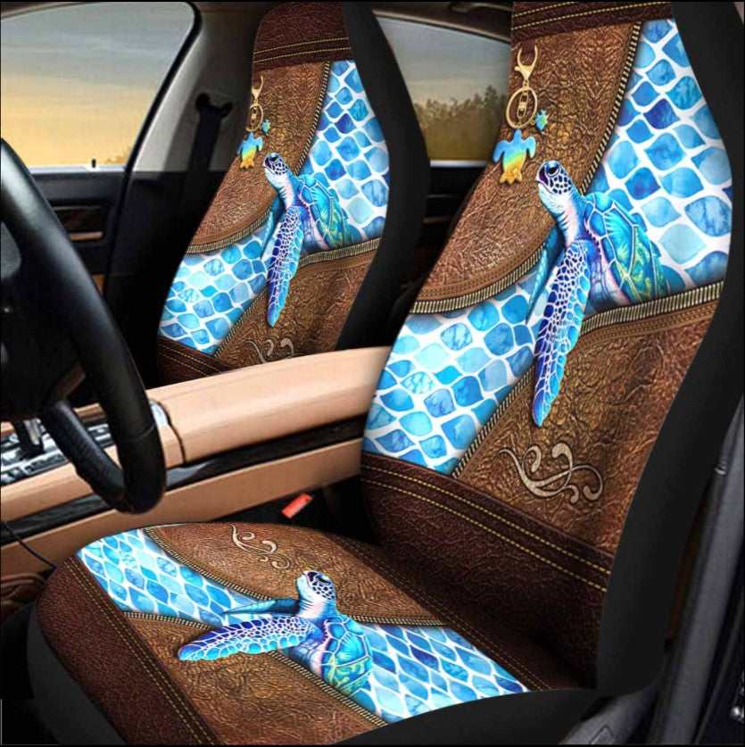 Turtle Salty Lil’ Beach Leather Pattern Print Car Seat Cover