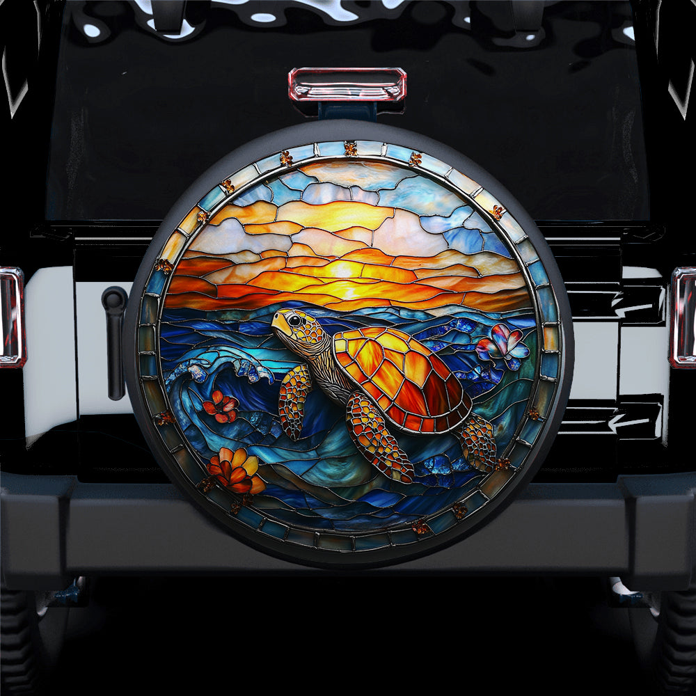 Turtle Stained Glass Car Spare Tire Cover