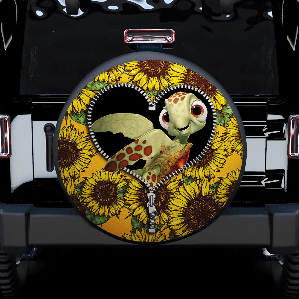 Turtle Sunflower Zipper Car Spare Tire Cover