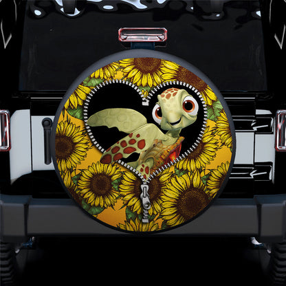 Turtle Sunflower Zipper Car Spare Tire Cover