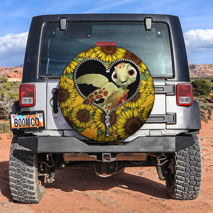 Turtle Sunflower Zipper Car Spare Tire Cover