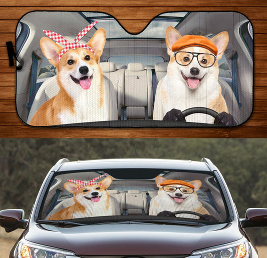 Two Corgis Family Car Windshield Auto Sun Shade Windshield Accessories Decor Gift