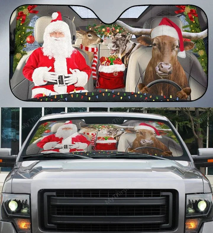 Tx Longhorn Cattle Lovers Xmas Printed 3D Sun Shade