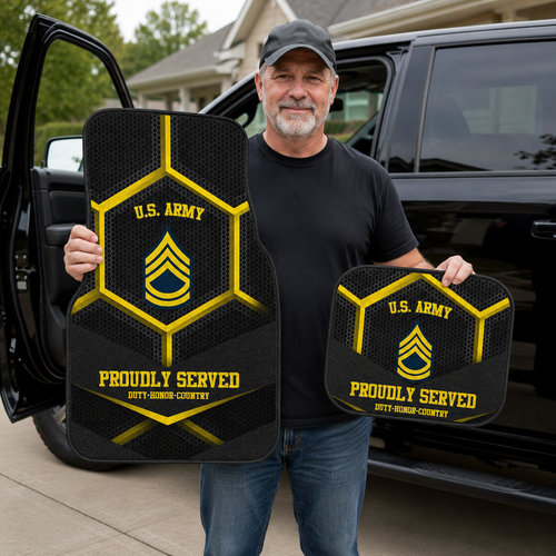 US Army Car Floor Mats - Personalized Veteran Tribute Set
