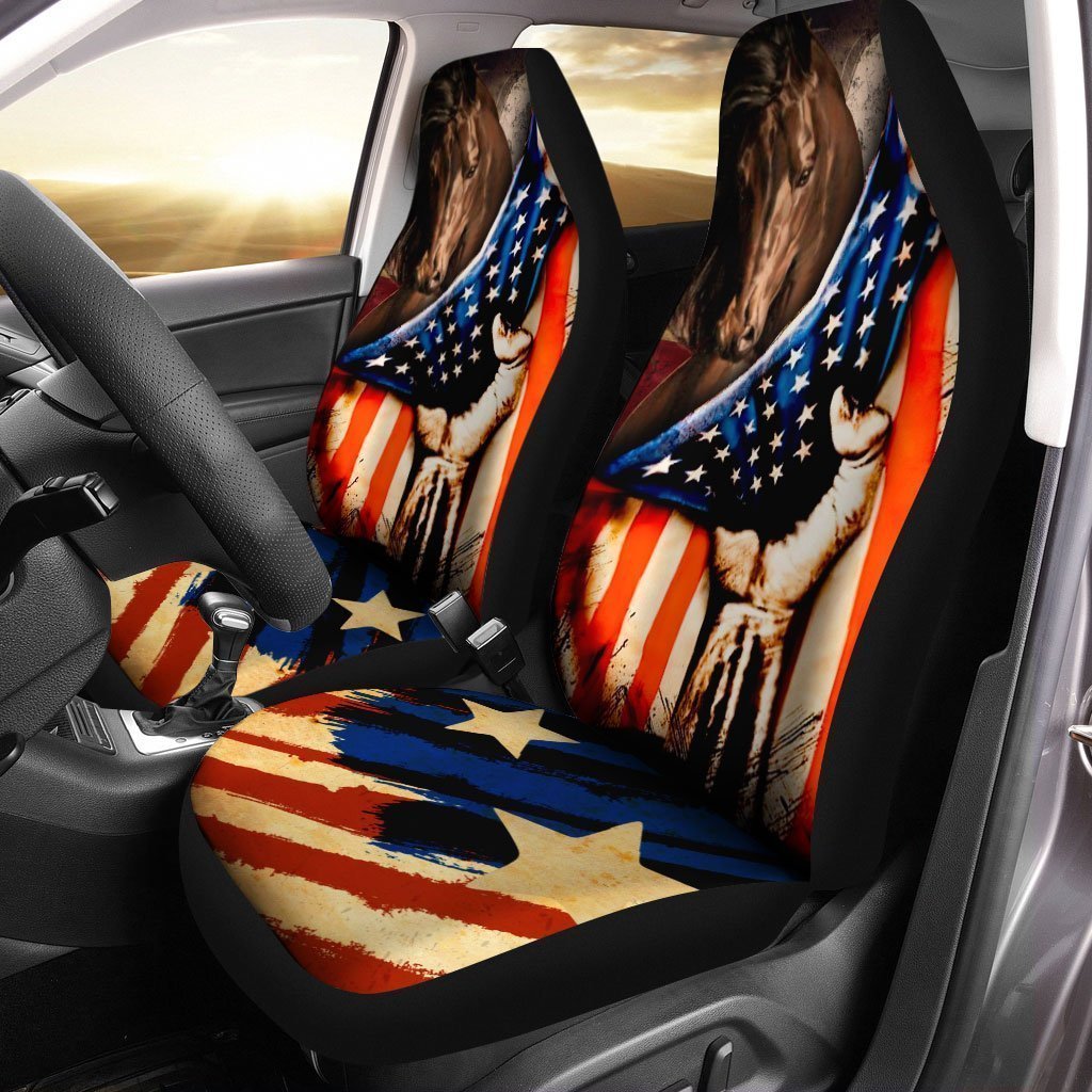 US Flag Horse Car Seat Covers Custom Patriotic Car Accessories