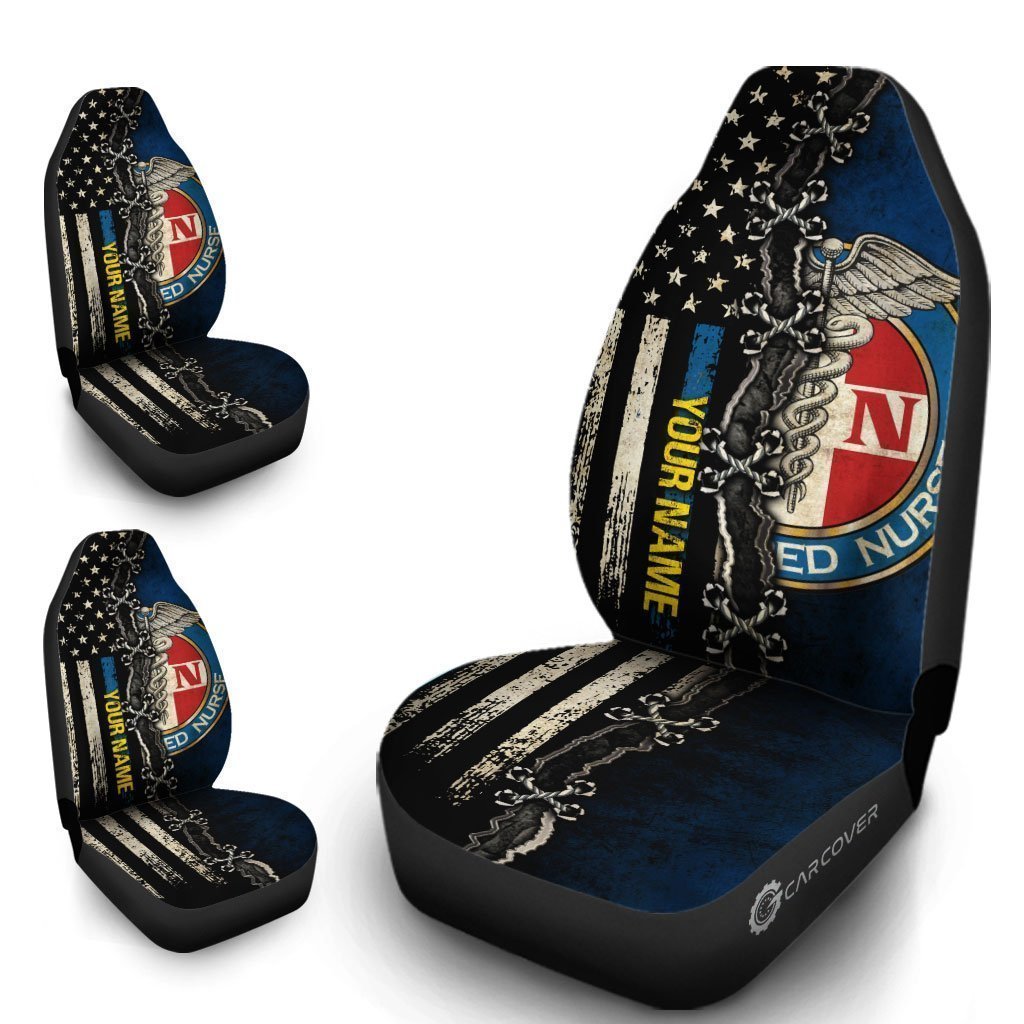 US Flag RN Nurse Car Seat Covers Custom Name Registered Nurse Car Accessories