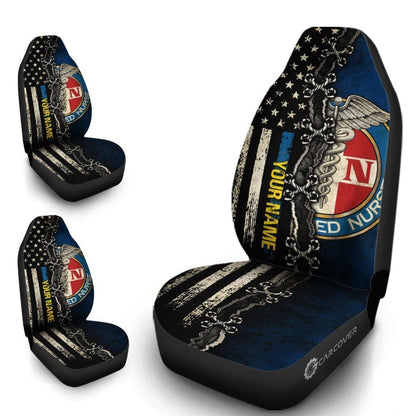 US Flag RN Nurse Car Seat Covers Custom Name Registered Nurse Car Accessories