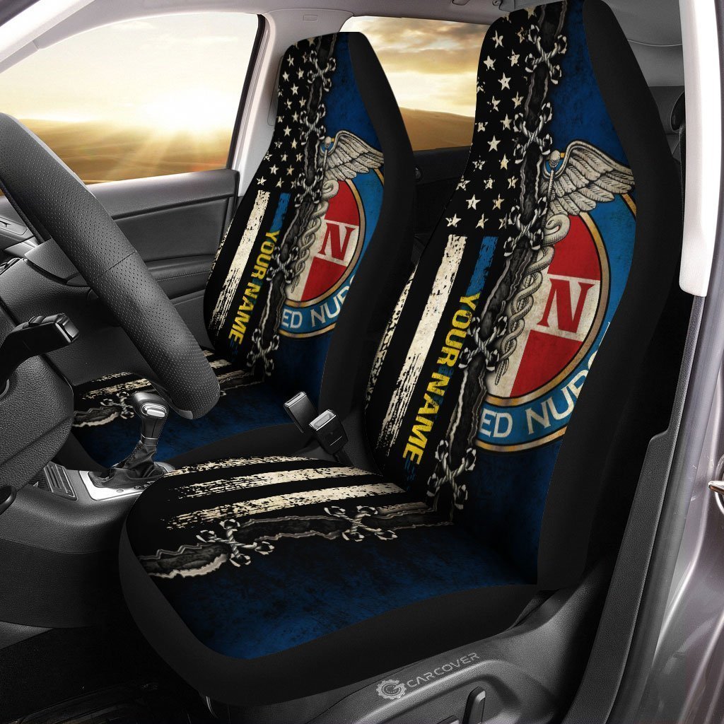 US Flag RN Nurse Car Seat Covers Custom Name Registered Nurse Car Accessories