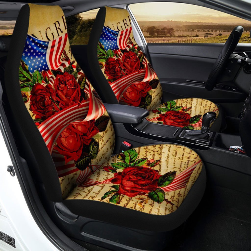 US Flag Red Rose Car Seat Covers Custom Car Accessories