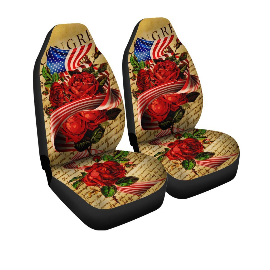 US Flag Red Rose Car Seat Covers Custom Car Accessories