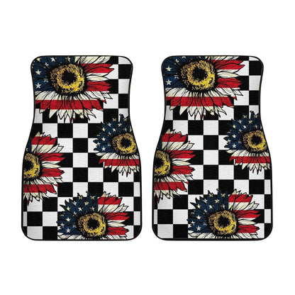 US Flag Sunflower Car Floor Mats Custom Checkerboard Car Accessories