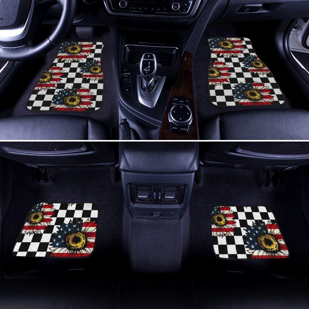 US Flag Sunflower Car Floor Mats Custom Checkerboard Car Accessories