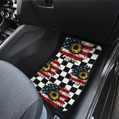 US Flag Sunflower Car Floor Mats Custom Checkerboard Car Accessories