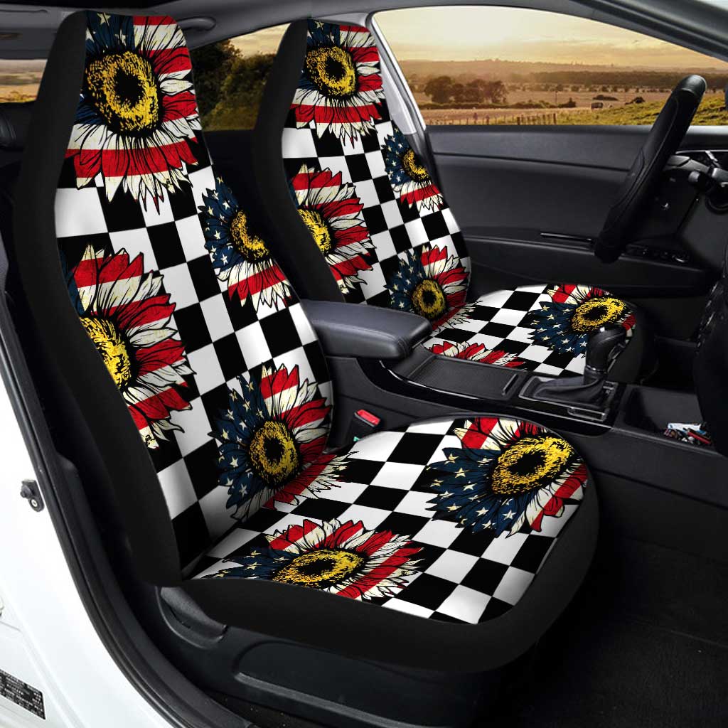 US Flag Sunflower Car Seat Covers Custom Checkerboard Car Accessories