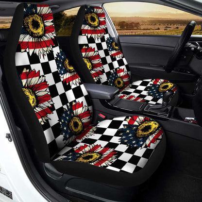 US Flag Sunflower Car Seat Covers Custom Checkerboard Car Accessories