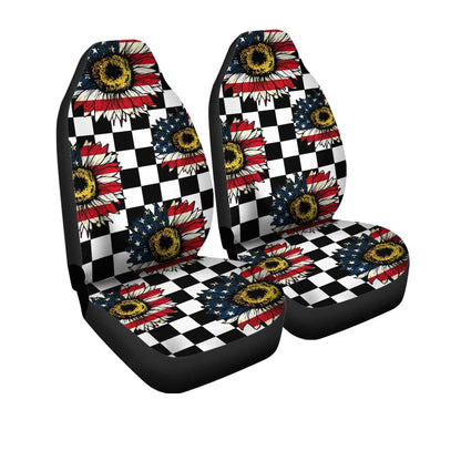 US Flag Sunflower Car Seat Covers Custom Checkerboard Car Accessories
