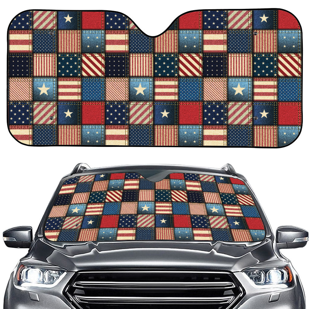 USA Denim Patchwork Pattern Print Car Windshield Sun Shade
