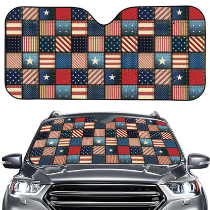 USA Denim Patchwork Pattern Print Car Windshield Sun Shade