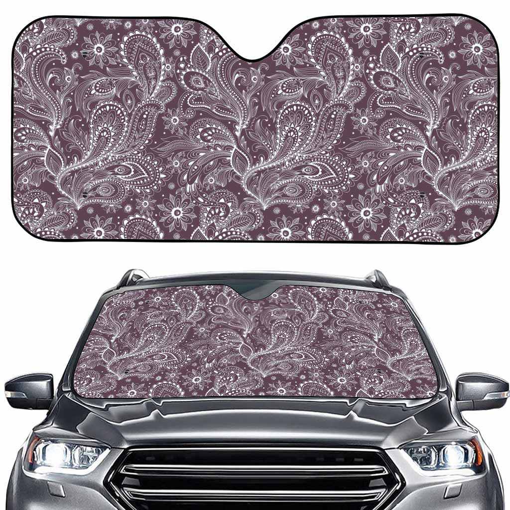 Umber Floral Bohemian Pattern Print Car Windshield Sun Shade