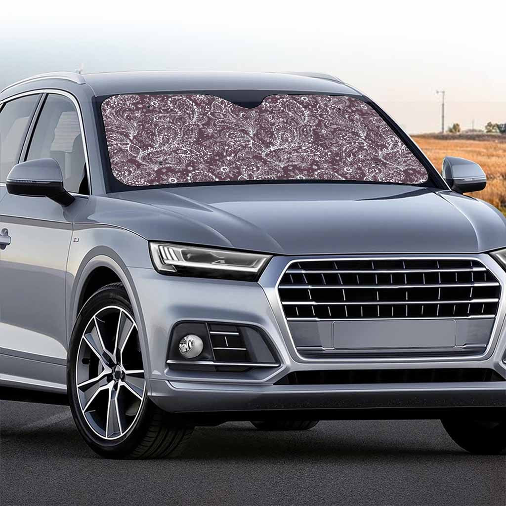 Umber Floral Bohemian Pattern Print Car Windshield Sun Shade
