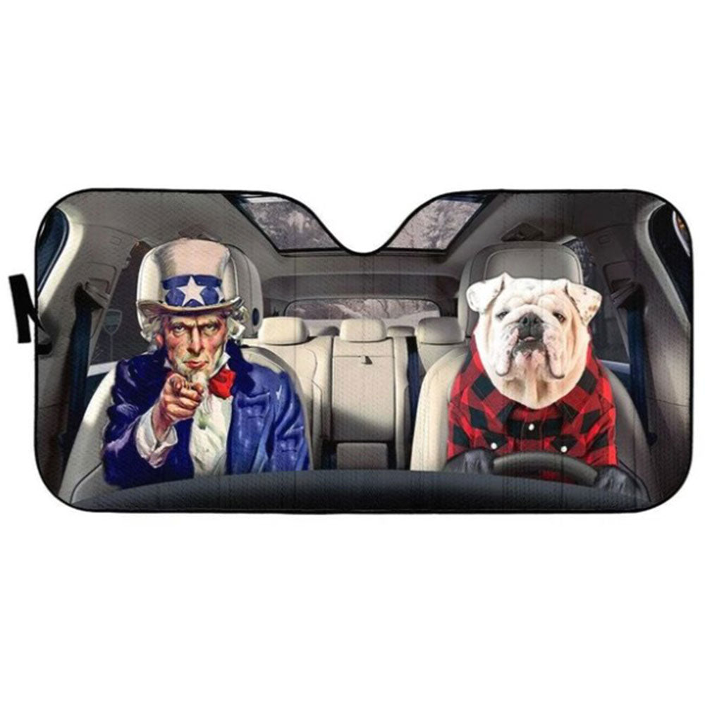 Uncle Sam And Bulldog Custom Car Auto Sun Shades Windshield Accessories Decor Gift