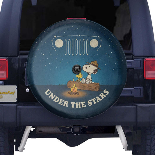Under The Stars Snoopy Jeep Leather Spare Tire Cover - PersonalizedFury
