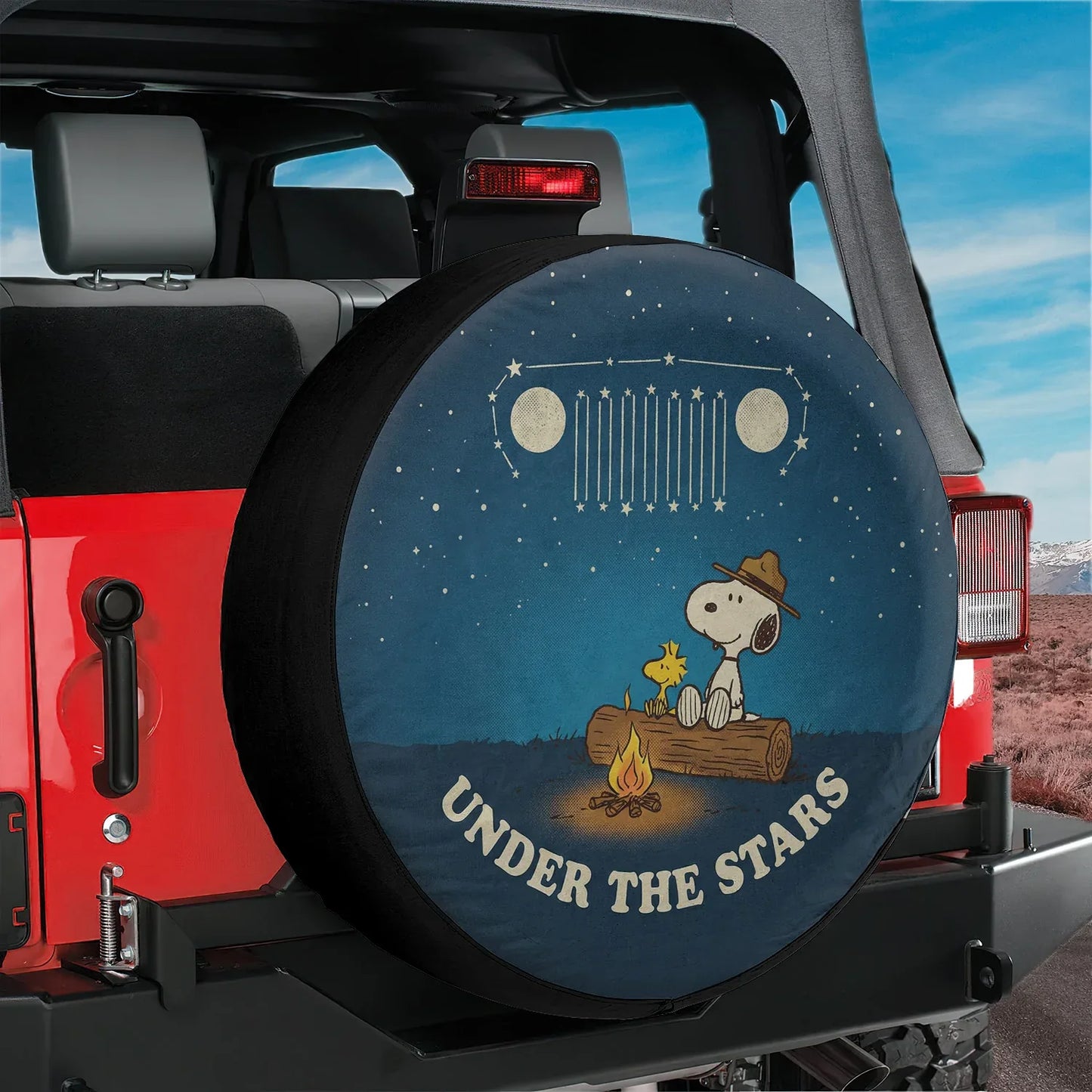 Under The Stars Snoopy Jeep Leather Spare Tire Cover - PersonalizedFury