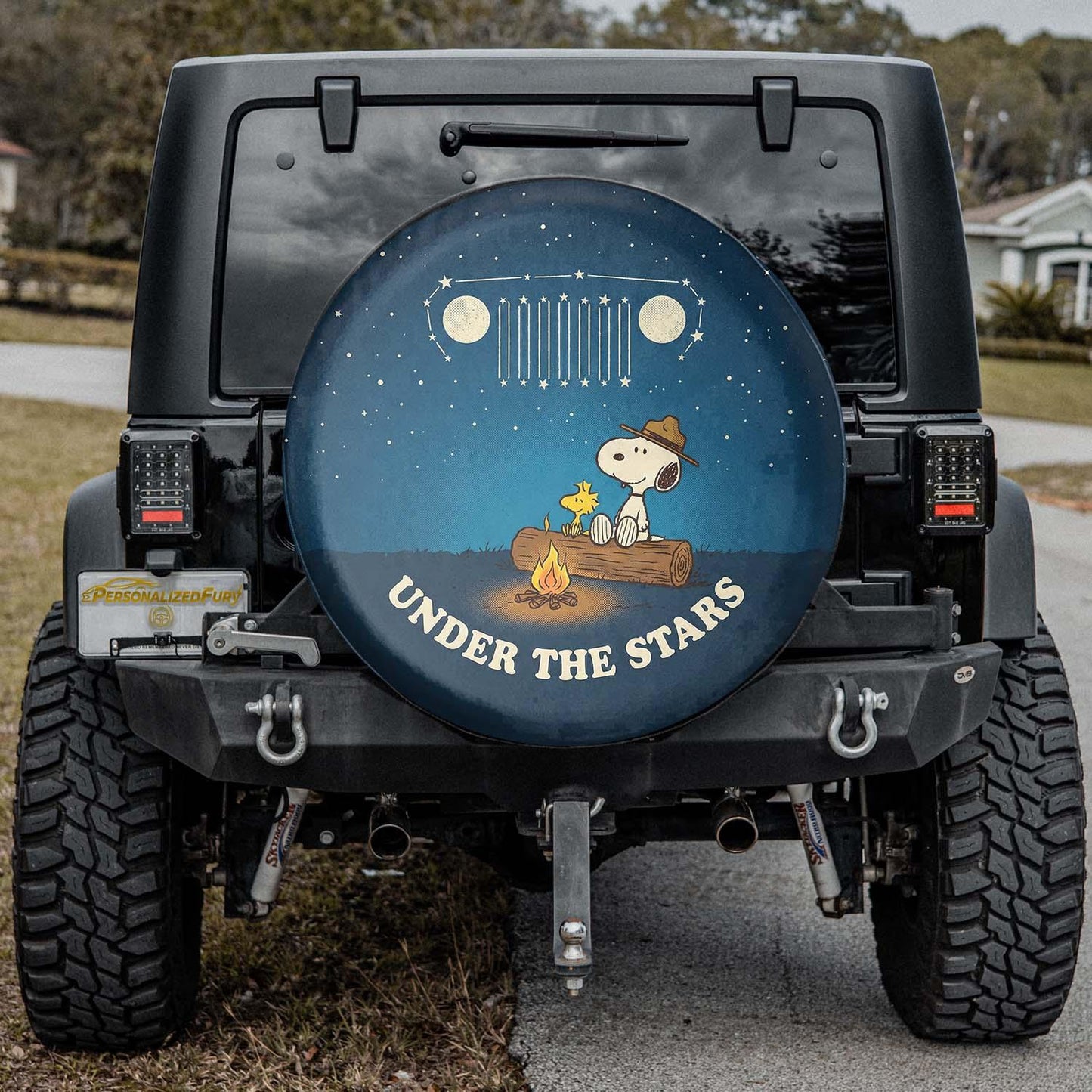 Under The Stars Snoopy Jeep Leather Spare Tire Cover - PersonalizedFury