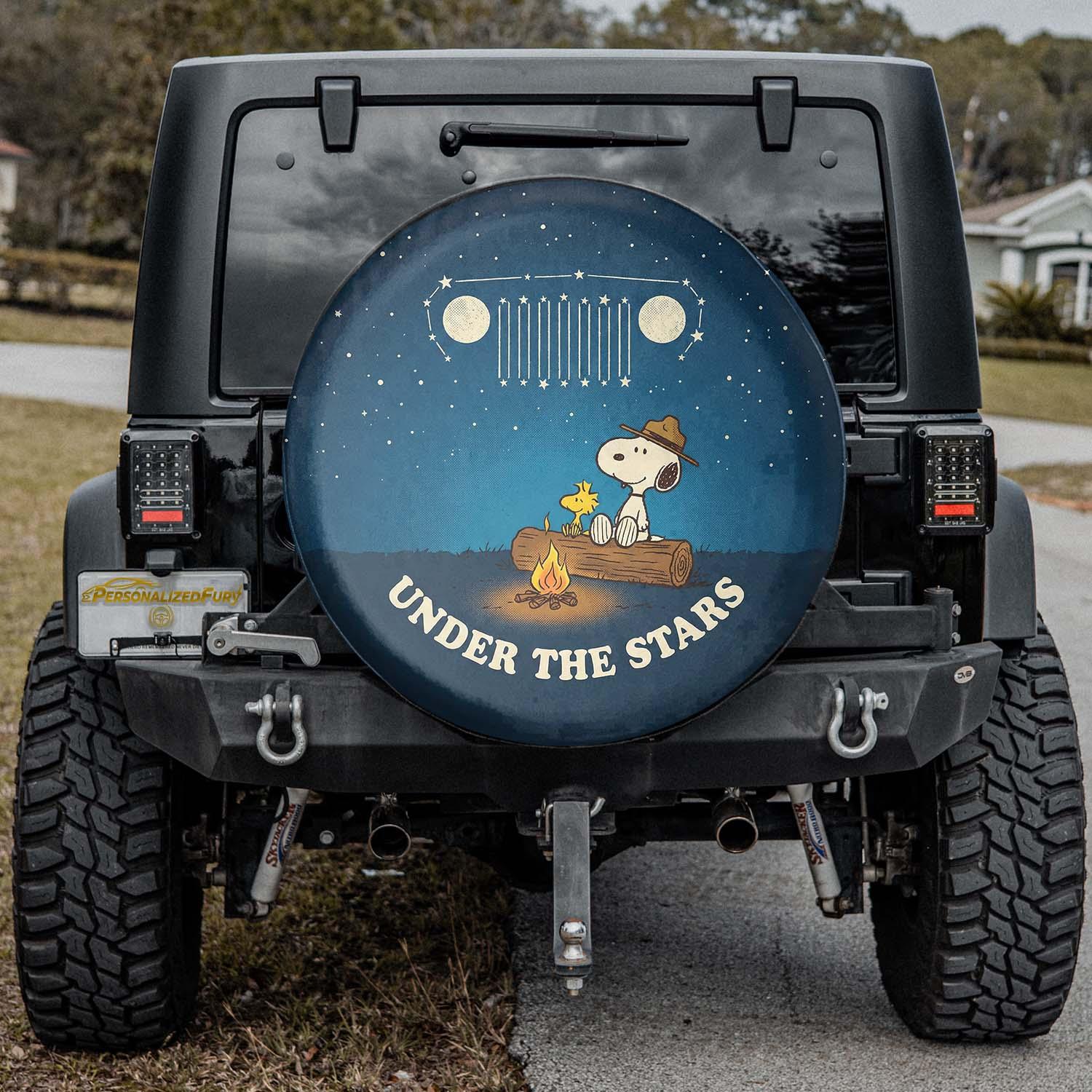 Under The Stars Snoopy Jeep Leather Spare Tire Cover - PersonalizedFury