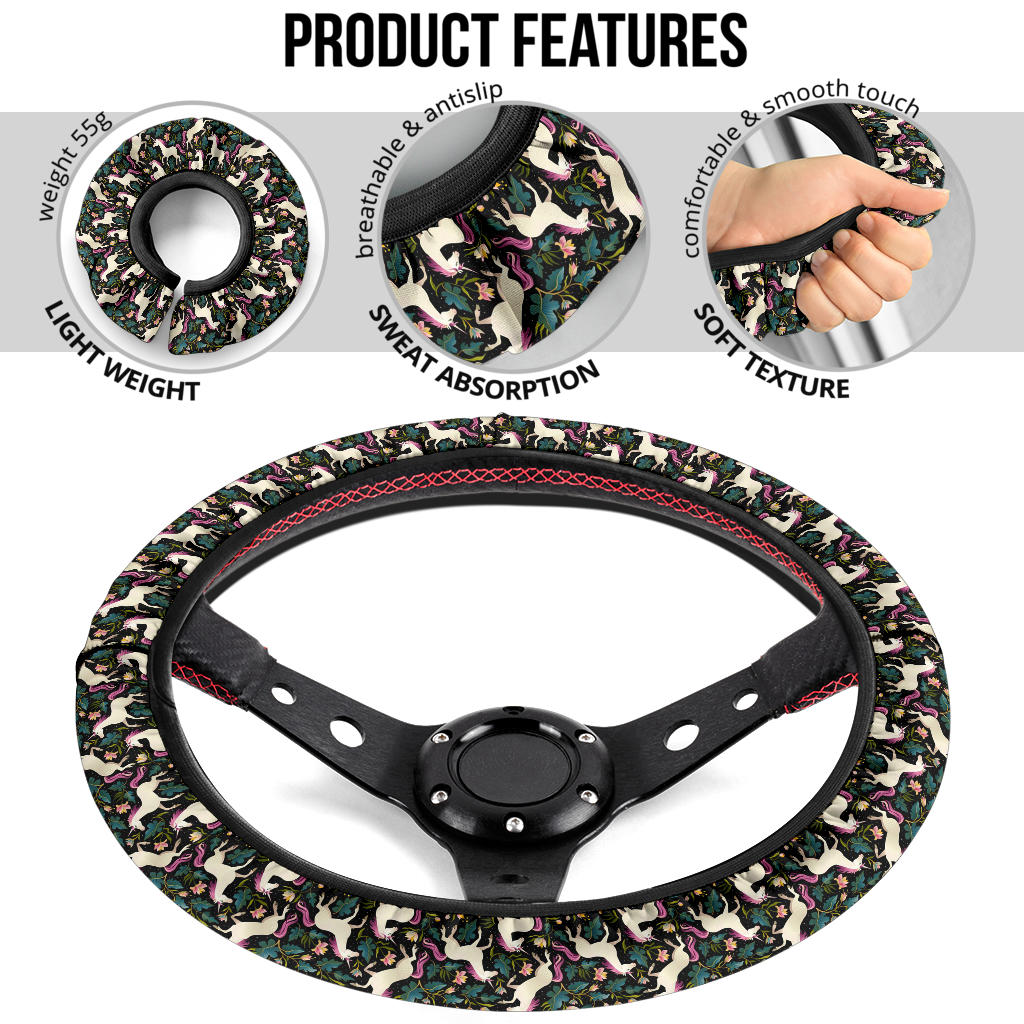 Unicorn Art Pattern Premium Car Steering Wheel Cover