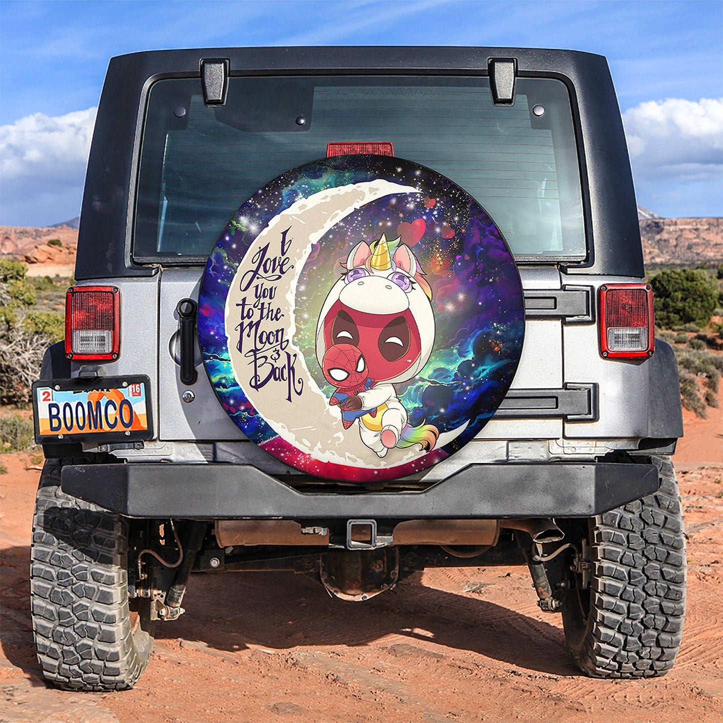 Unicorn Deadpool And Spiderman Avenger Love You To The Moon Galaxy Spare Tire Cover