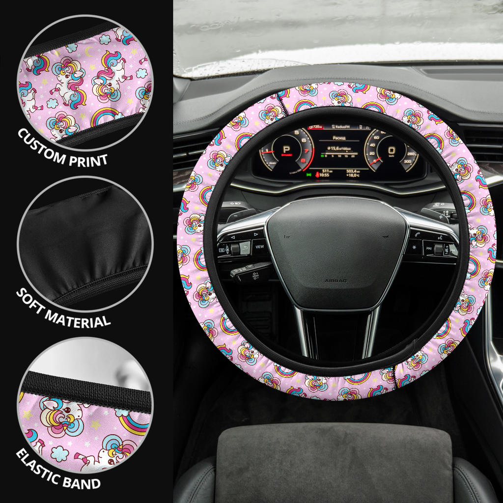 Unicorn Pink Rainbow Cute Premium Car Steering Wheel Cover