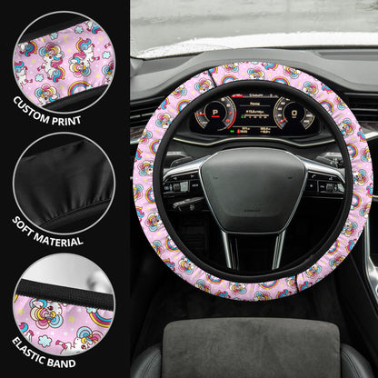 Unicorn Pink Rainbow Cute Premium Car Steering Wheel Cover
