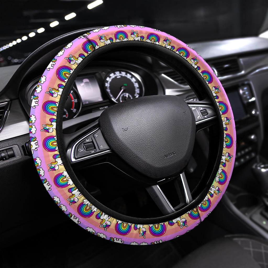 Unicorn Pink Rainbow Premium Car Steering Wheel Cover